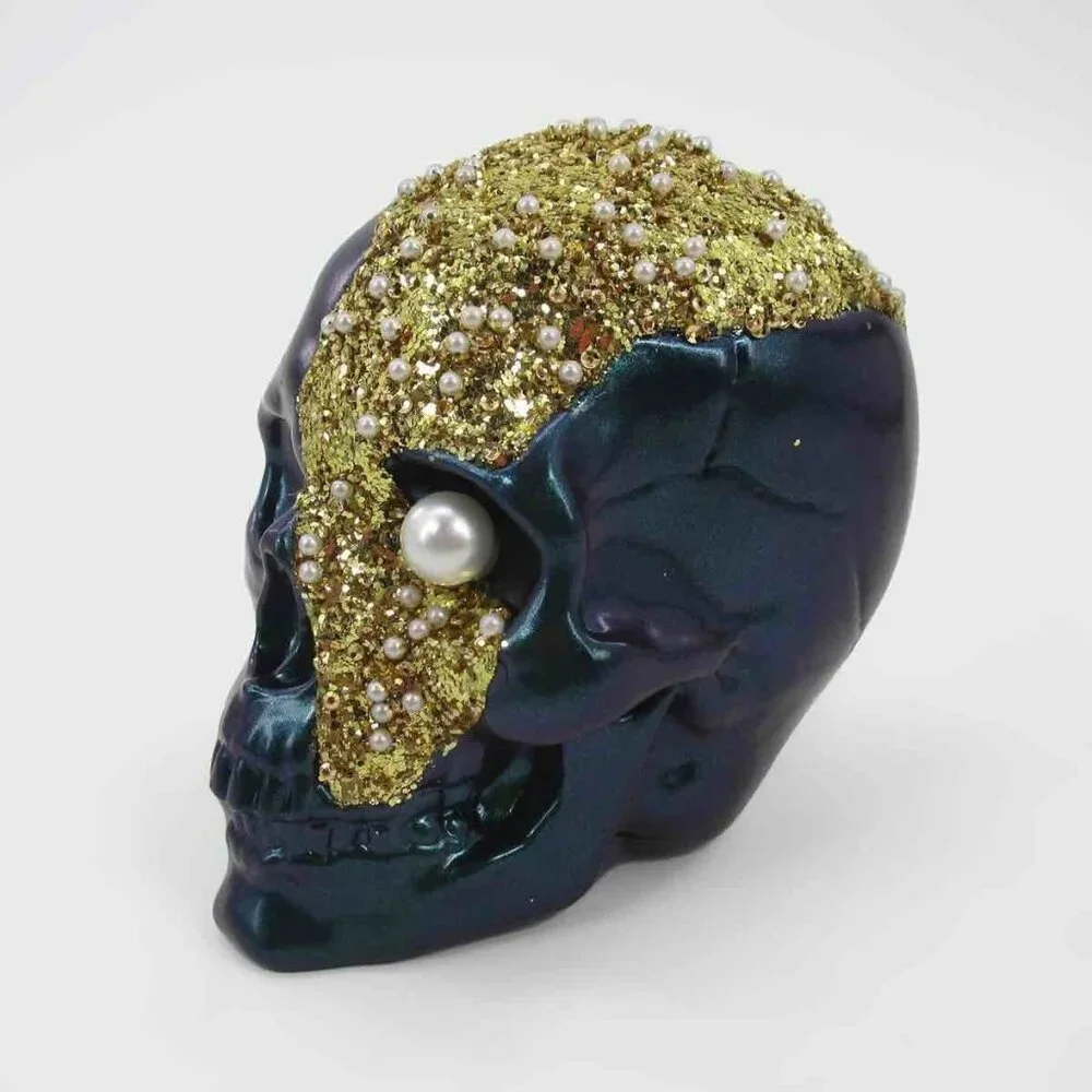 Target Bullseye’s Playground Halloween Decor Skull Metallic Blue Gold NEW